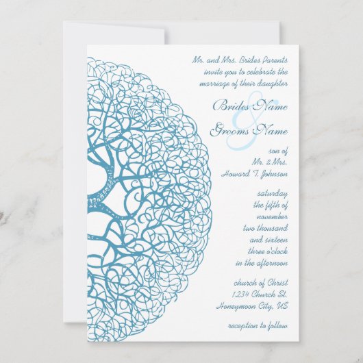 Aqua Circle of Love Tree Wedding Invitation Kaart (Voorkant)