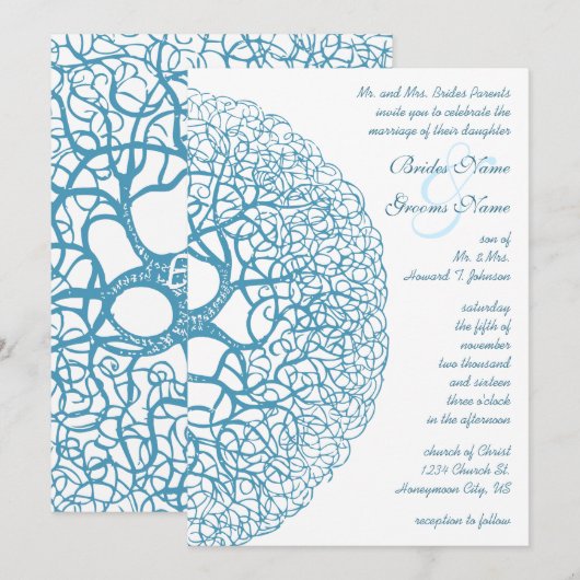 Aqua Circle of Love Tree Wedding Invitation Kaart (Voorkant / Achterkant)