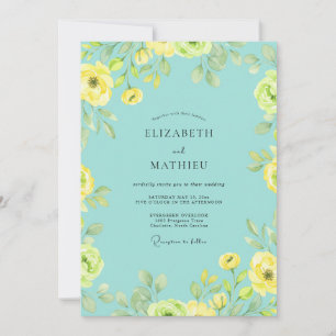 Aqua Citroen Ranunculus Eucalyptus Bruiloft Kaart