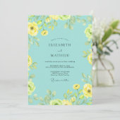 Aqua Citroen Ranunculus Eucalyptus Bruiloft Kaart (Staand voorkant)