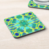 Aqua, Cobalt Blue en Yellow Tie Dye Pattern Bier Onderzetter (Linkerzijde)