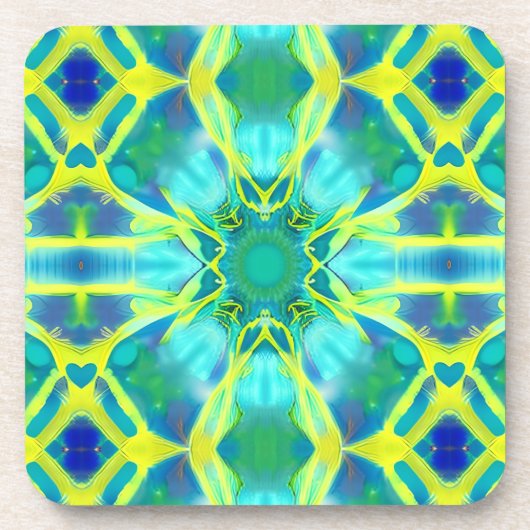 Aqua, Cobalt Blue en Yellow Tie Dye Pattern Bier Onderzetter (Voorkant)