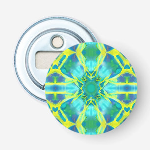 Aqua, Cobalt Blue en Yellow Tie Dye Pattern Button Flesopener