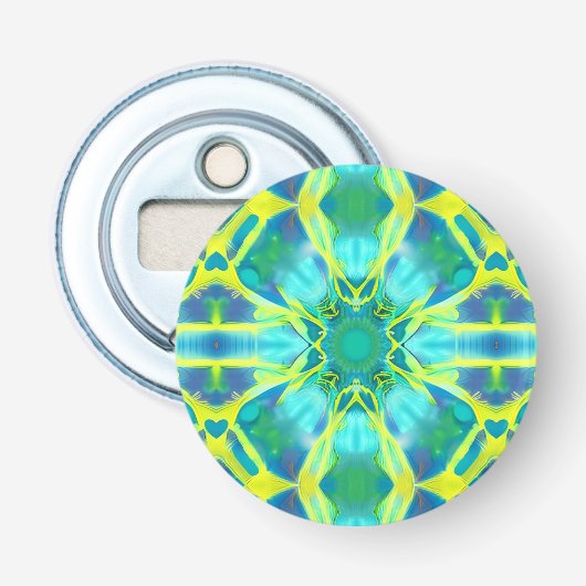 Aqua, Cobalt Blue en Yellow Tie Dye Pattern Button Flesopener (Voorkant)
