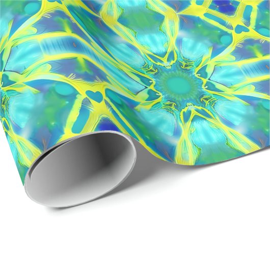 Aqua, Cobalt Blue en Yellow Tie Dye Pattern Cadeaupapier (Rol Hoek)