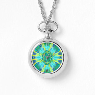 Aqua, Cobalt Blue en Yellow Tie Dye Pattern Horloge