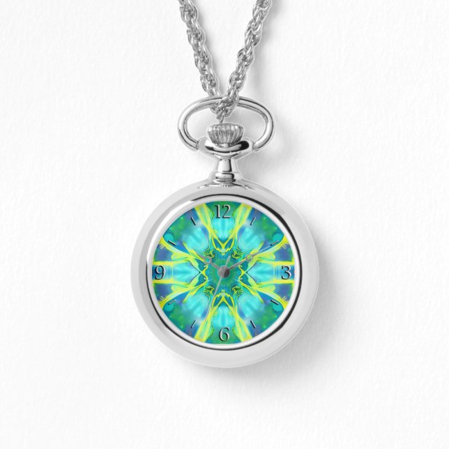 Aqua, Cobalt Blue en Yellow Tie Dye Pattern Horloge (Voorkant)