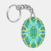 Aqua, Cobalt Blue en Yellow Tie Dye Pattern Sleutelhanger (Voorkant Links)