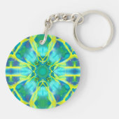 Aqua, Cobalt Blue en Yellow Tie Dye Pattern Sleutelhanger (Achterkant)