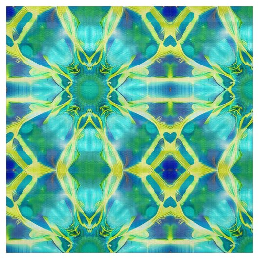 Aqua, Cobalt Blue en Yellow Tie Dye Pattern Stof (Swatch)