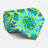 Aqua, Cobalt Blue en Yellow Tie Dye Pattern Stropdas (Opgerold)