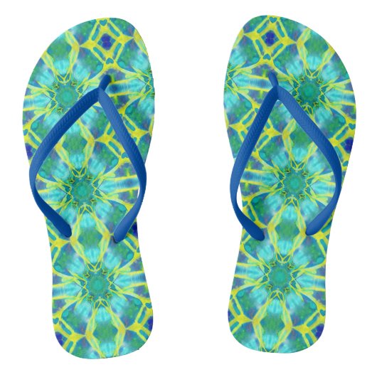 Aqua, Cobalt Blue en Yellow Tie Dye Pattern Teenslippers (Voetbed)
