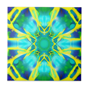 Aqua, Cobalt Blue en Yellow Tie Dye Pattern Tegeltje