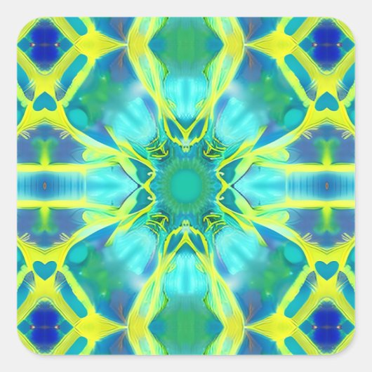 Aqua, Cobalt Blue en Yellow Tie Dye Pattern Vierkante Sticker (Voorkant)