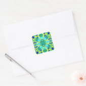 Aqua, Cobalt Blue en Yellow Tie Dye Pattern Vierkante Sticker (Envelop)