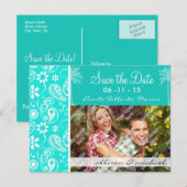 Aqua Color Paisley; Bloemen; Zomerpalm Aankondigingskaart (Voorkant / Achterkant)