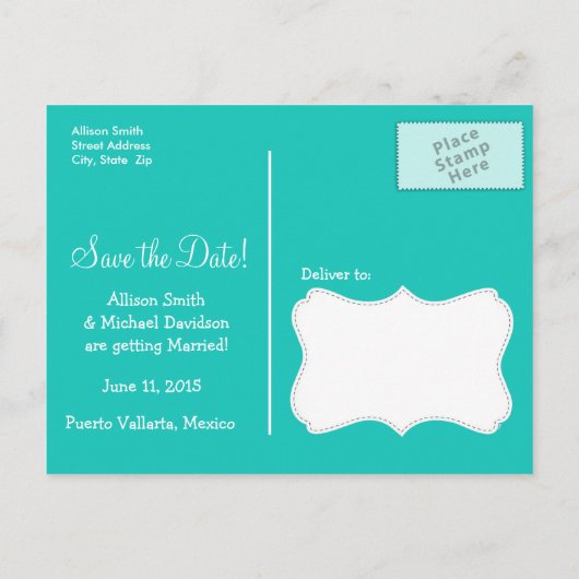 Aqua Color Paisley; Bloemen; Zomerpalm Aankondigingskaart (Achterkant)