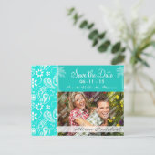 Aqua Color Paisley; Bloemen; Zomerpalm Aankondigingskaart (Staand voorkant)