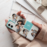 Aqua Colorblock Foto Collage & Monogram Case-Mate iPhone 14 Hoesje<br><div class="desc">De grafische telefoongeval van de fotocollage kenmerkt vijf van uw favoriete foto's in een gerasterde lay-out met tegenover elkaar stellend turquoise aqua vierkanten. Pas uw monogram aan met één initiaal in klassieke witte letters.</div>