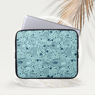 Aqua Colour Ocean Fish met Bubbles Laptop Sleeve