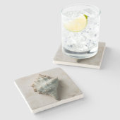 Aqua Conch Shell Coastal Art Stenen Onderzetter (Zijkant)