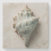 Aqua Conch Shell Coastal Art Stenen Onderzetter (Voorkant)