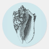 Aqua Conch Shell Ronde Sticker (Voorkant)