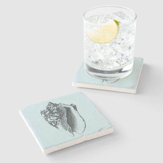 Aqua Conch Shell Stenen Onderzetter (Zijkant)