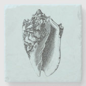 Aqua Conch Shell Stenen Onderzetter (Voorkant)