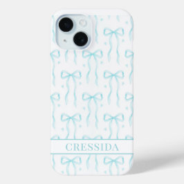 Aqua Coquette Boog Monogram iPhone 15 Case
