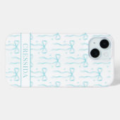 Aqua Coquette Boog Monogram Case-Mate iPhone Case (Achterkant (horizontaal))