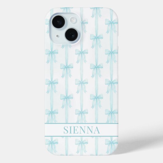 Aqua Coquette Booggestreepte Monogram Case-Mate iPhone Case (Achterkant)