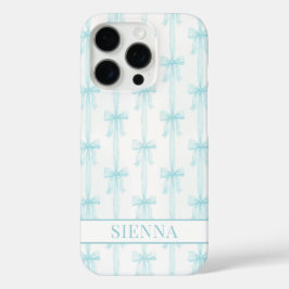 Aqua Coquette Booggestreepte Monogram iPhone 16 Pro Hoesje
