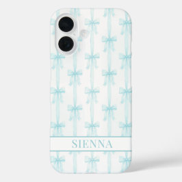 Aqua Coquette Booggestreepte Monogram iPhone 16 Hoesje