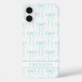 Aqua Coquette Boogjes Monogram iPhone 16 Plus Hoesje