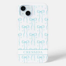 Aqua Coquette Boogjes Monogram iPhone 15 Mini Hoesje