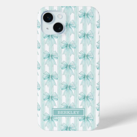 Aqua Coquette Boogjes op Strepen Monogram Case-Mate iPhone Case (Achterkant)