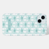 Aqua Coquette Boogjes op Strepen Monogram Case-Mate iPhone Case (Achterkant (horizontaal))