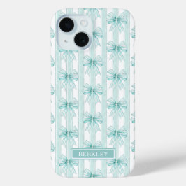 Aqua Coquette Strikken met Monogram iPhone 15 Case