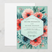 Aqua Coral Artistic Bloom Wedding Kaart (Voorkant / Achterkant)