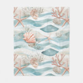 Aqua Coral Botanische Kustpatroon Fleece Deken (Voorkant)