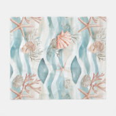 Aqua Coral Botanische Kustpatroon Fleece Deken (Voorkant (Horizontaal))