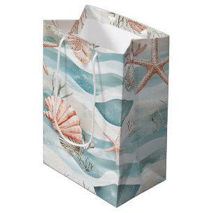 Aqua Coral Botanische Kustpatroon Medium Cadeauzakje