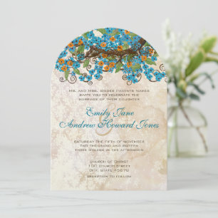 Aqua & Coral Cherry Blossom Tea Stain Invitations Kaart
