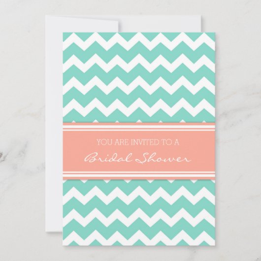 Aqua Coral Chevron Bridal - Uitnodigingskaarten Kaart (Voorkant)
