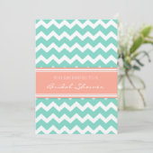 Aqua Coral Chevron Bridal - Uitnodigingskaarten Kaart (Staand voorkant)