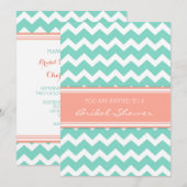Aqua Coral Chevron Bridal - Uitnodigingskaarten Kaart (Voorkant / Achterkant)