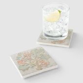 Aqua Coral Coastal Branch Art Stenen Onderzetter (Zijkant)