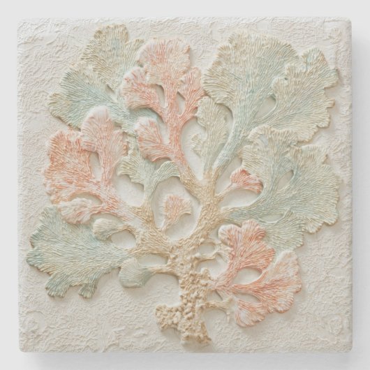 Aqua Coral Coastal Branch Art Stenen Onderzetter (Voorkant)