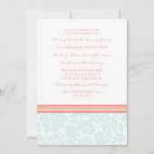 Aqua Coral Damask Rehearsal Dinner Party Kaart (Achterkant)